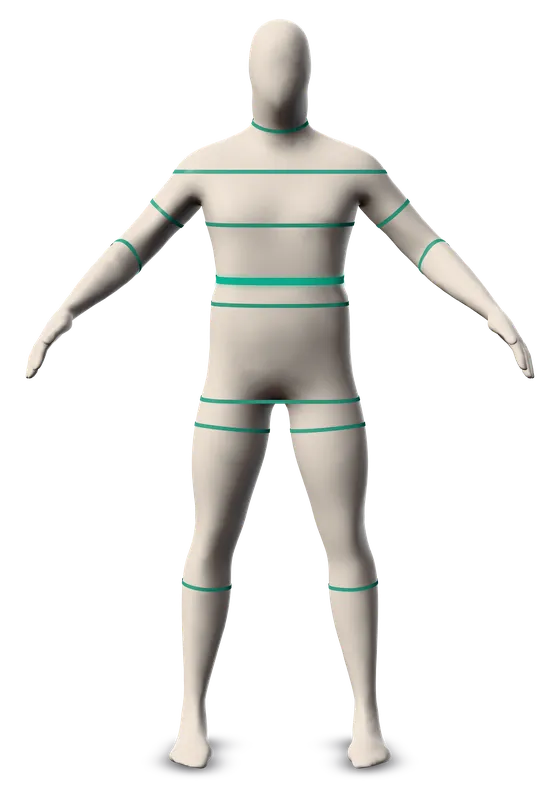 The male base figure seen from the front, with its tapes.